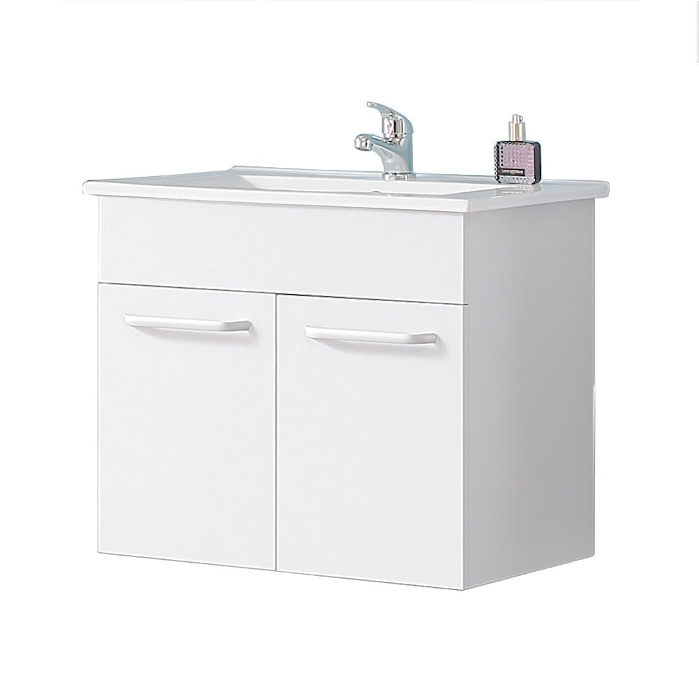 Meuble sous-vasque suspendu 58 cm avec vasque en céramique – vue produit et dimensions