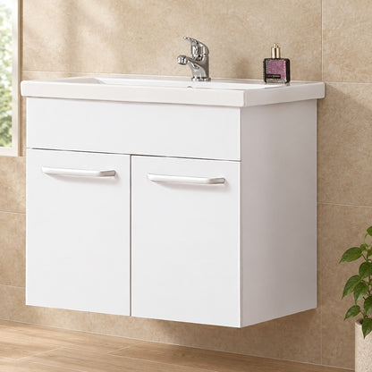 Meuble sous-vasque suspendu 58 cm avec vasque en céramique – dans une salle de bain