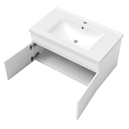Meuble sous-vasque suspendu 80 cm avec vasque en céramique – vue produit et dimensions