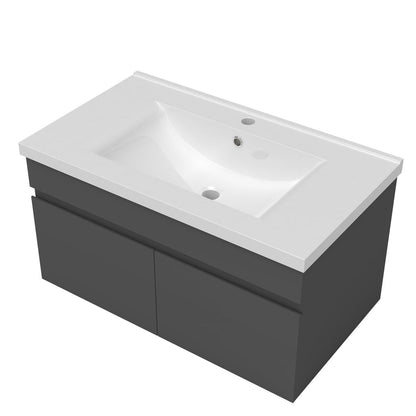 Meuble sous-vasque suspendu 80 cm avec vasque en céramique – vue produit et dimensions