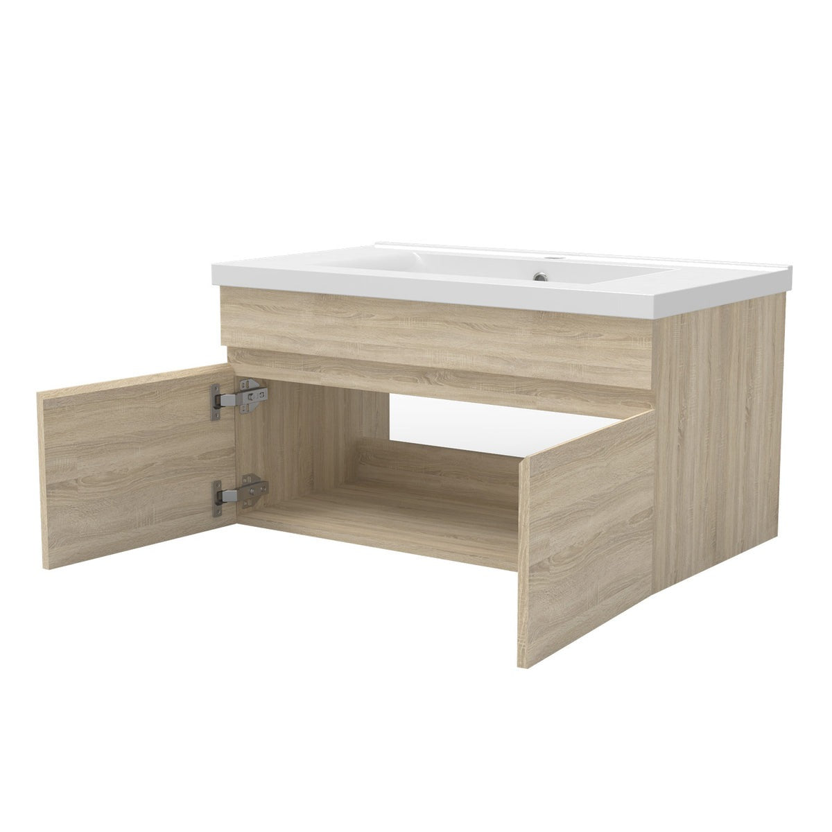 Meuble sous-vasque suspendu 80 cm avec vasque en céramique – vue produit et dimensions