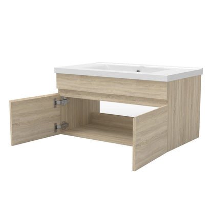 Meuble sous-vasque suspendu 80 cm avec vasque en céramique – vue produit et dimensions
