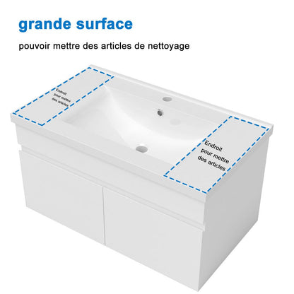 Meuble sous-vasque suspendu 80 cm avec vasque en céramique – vue produit et dimensions
