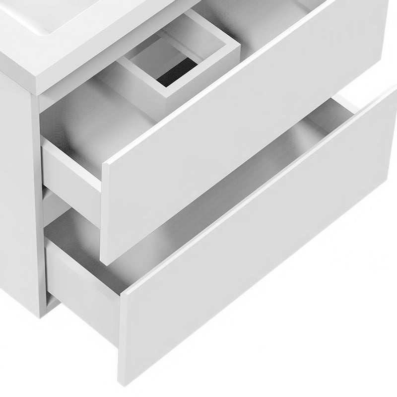 Meuble sous-vasque suspendu 50 cm avec vasque en résine – vue produit et dimensions