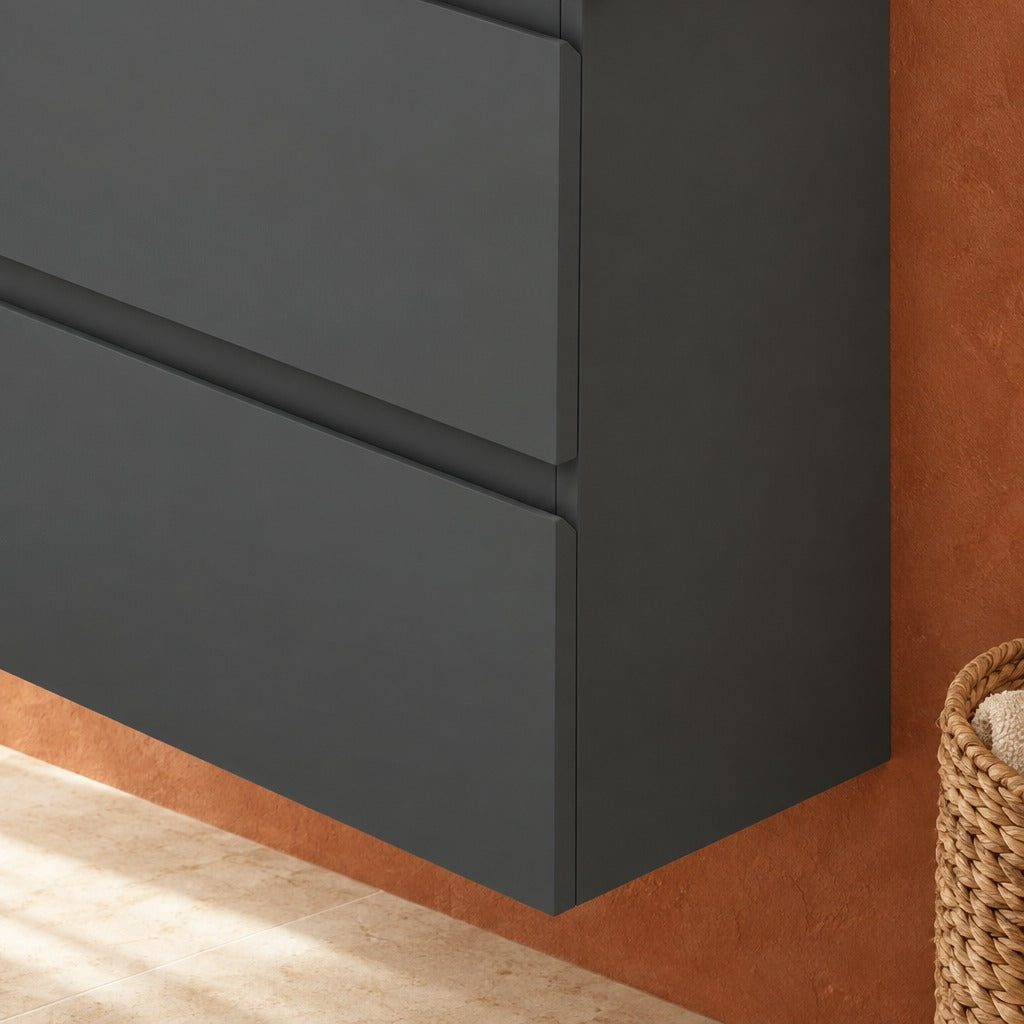 Meuble sous-vasque suspendu 50 cm avec vasque en résine – dans une salle de bain