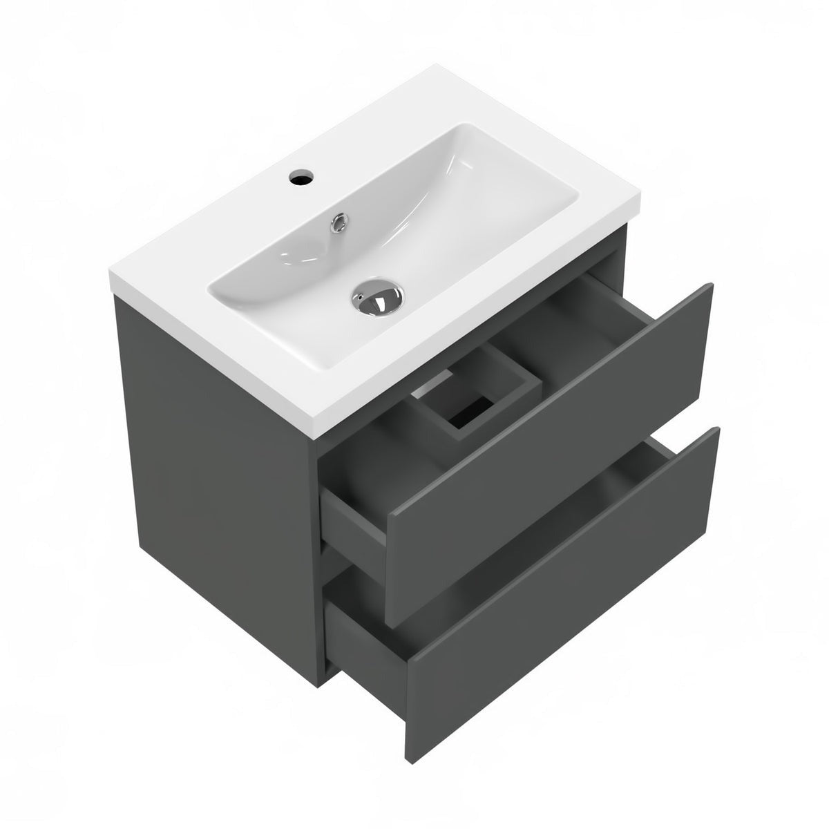 Meuble sous-vasque suspendu 50 cm avec vasque en résine – vue produit et dimensions