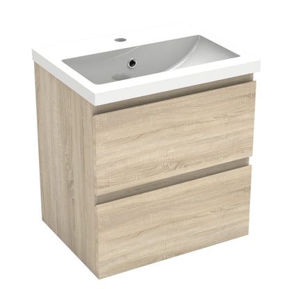Meuble sous-vasque suspendu 50 cm avec vasque en résine – vue produit et dimensions