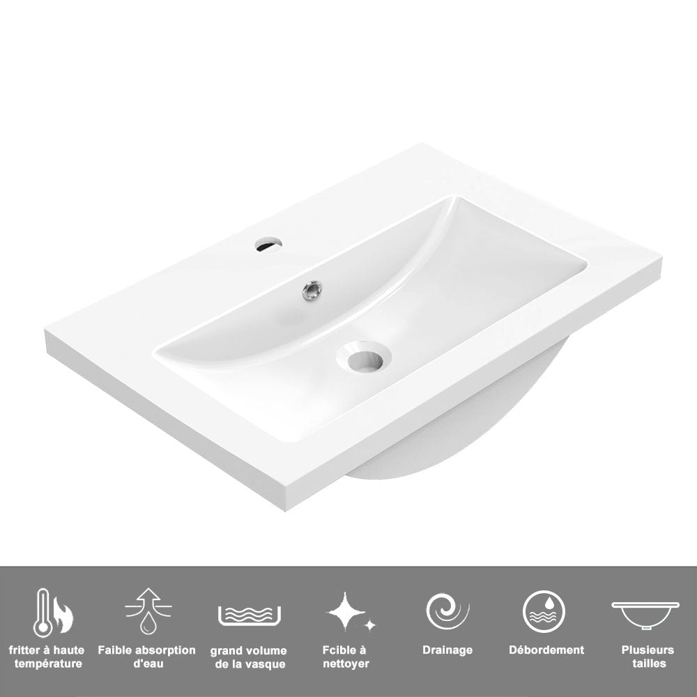 Meuble sous-vasque suspendu 50 cm avec vasque en résine – vue produit et dimensions