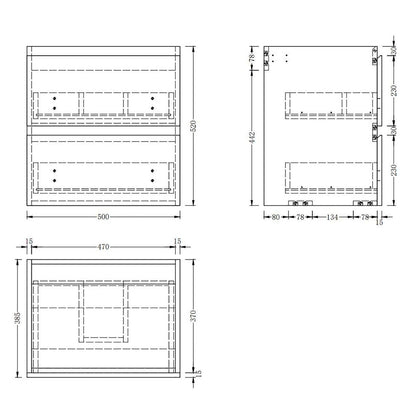 Meuble sous-vasque suspendu 50 cm avec vasque en résine – vue produit et dimensions
