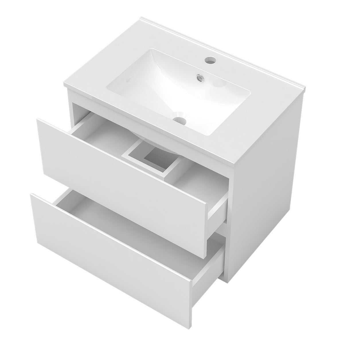 Ensemble de salle de bain 50 cm suspendu : meuble sous-vasque + vasque + colonne – vue produit et dimensions