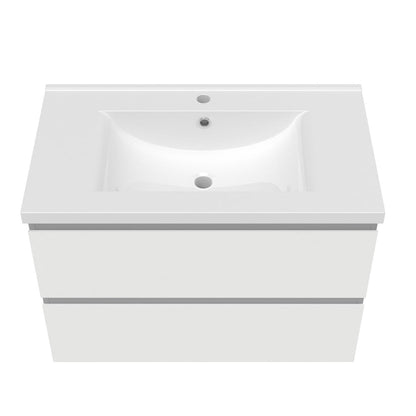 Ensemble de salle de bain 50 cm suspendu : meuble sous-vasque + vasque + colonne – vue produit et dimensions