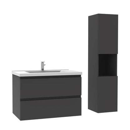 Ensemble de salle de bain 60 cm suspendu : meuble sous-vasque + vasque + colonne – vue produit et dimensions