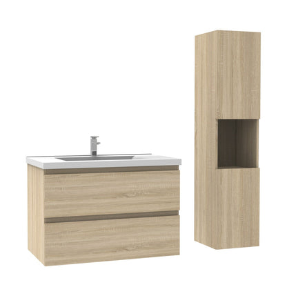 Ensemble de salle de bain 60 cm suspendu : meuble sous-vasque + vasque + colonne – vue produit et dimensions