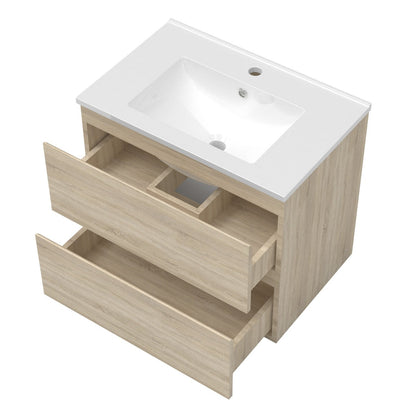 Ensemble de salle de bain 60 cm suspendu : meuble sous-vasque + vasque + colonne – vue produit et dimensions