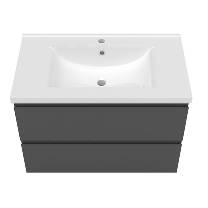 Meuble sous-vasque suspendu 80 cm avec vasque en céramique – vue produit et dimensions
