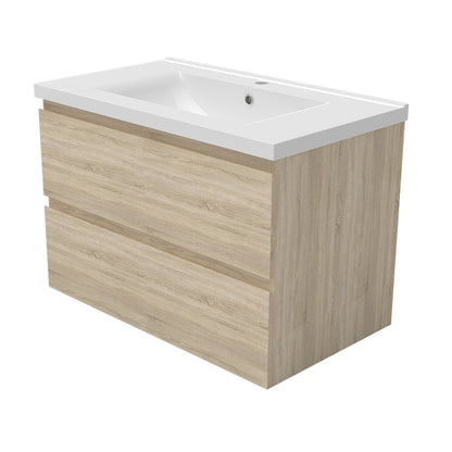 Meuble sous-vasque suspendu 80 cm avec vasque en céramique – vue produit et dimensions