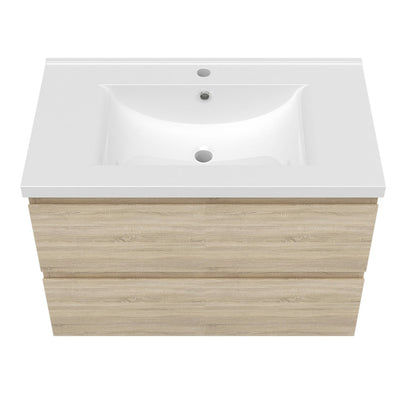 Ensemble de salle de bain 80 cm suspendu : meuble sous-vasque + vasque + colonne – vue produit et dimensions