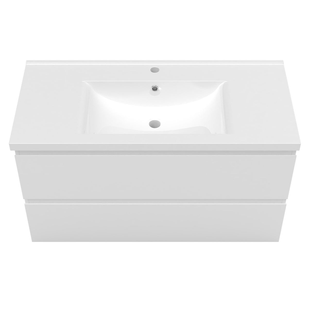 Ensemble de salle de bain 100 cm suspendu : meuble sous-vasque + vasque + colonne – vue produit et dimensions