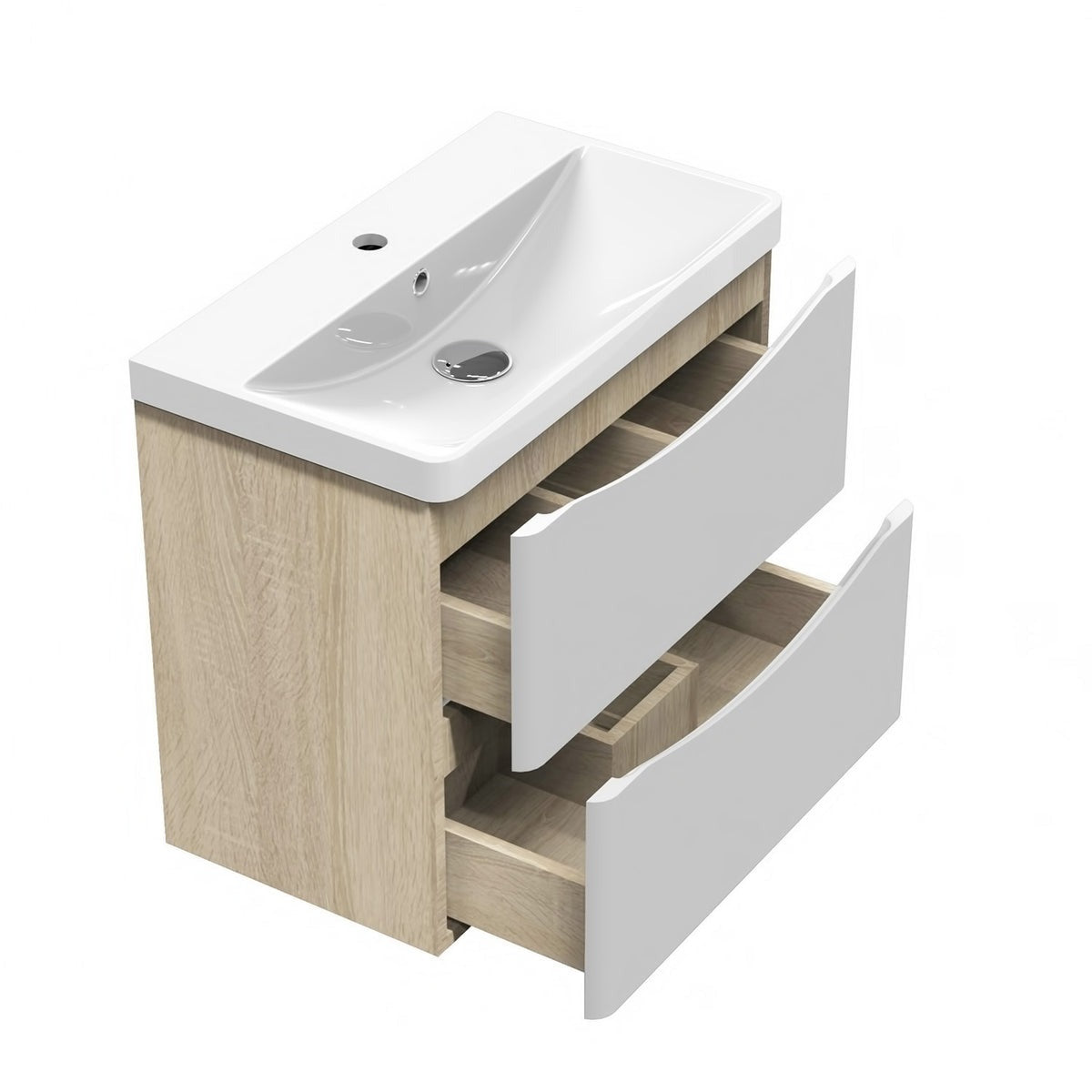 Meuble sous-vasque suspendu avec vasque en résine – vue produit et dimensions