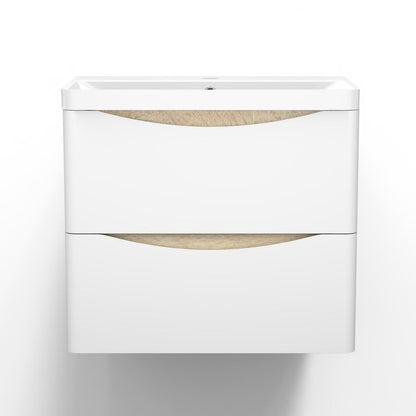 Meuble sous-vasque suspendu avec vasque en résine – vue produit et dimensions