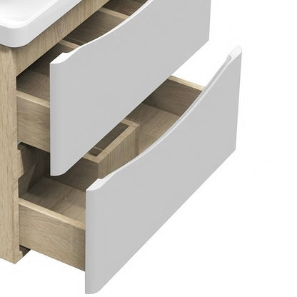 Meuble sous-vasque suspendu avec vasque en résine – vue produit et dimensions