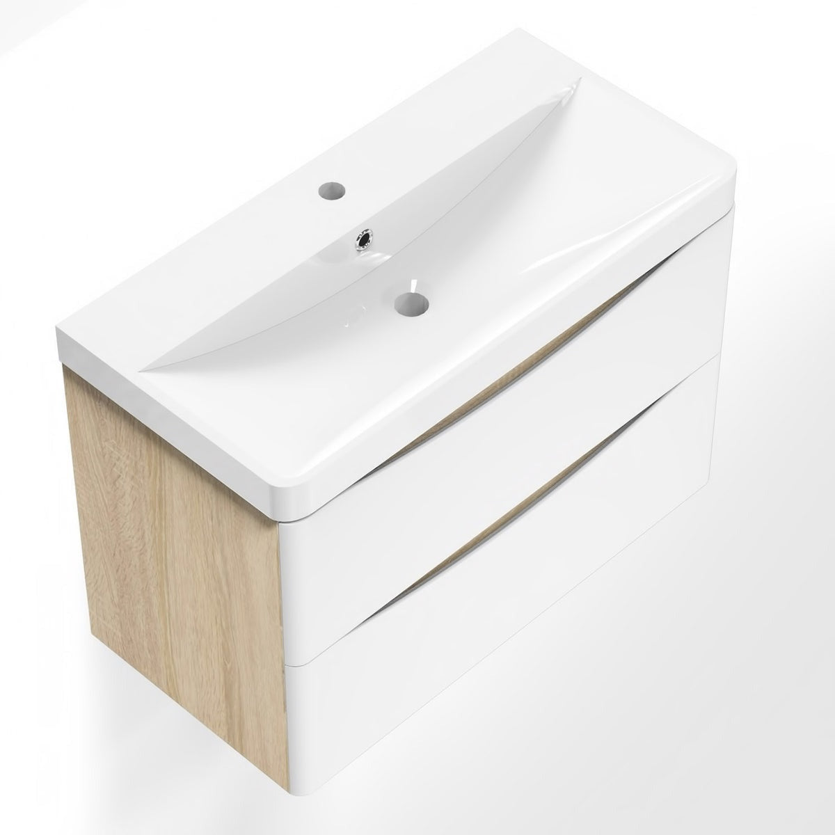 Meuble sous-vasque suspendu avec vasque en résine – vue produit et dimensions
