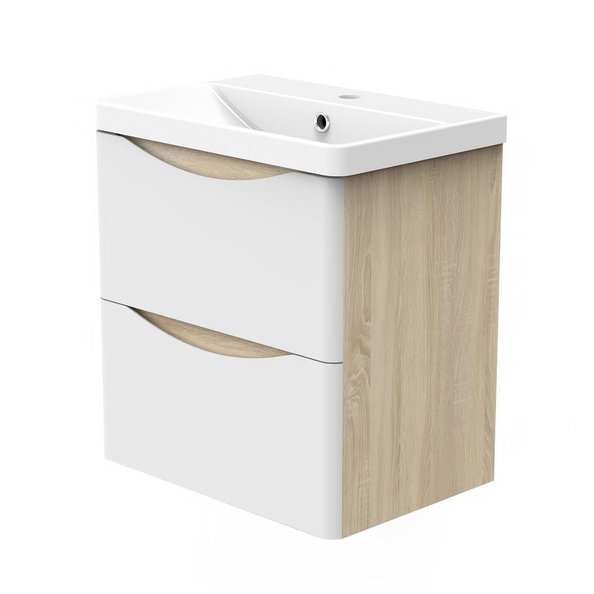 Meuble sous-vasque suspendu avec vasque en résine – vue produit et dimensions