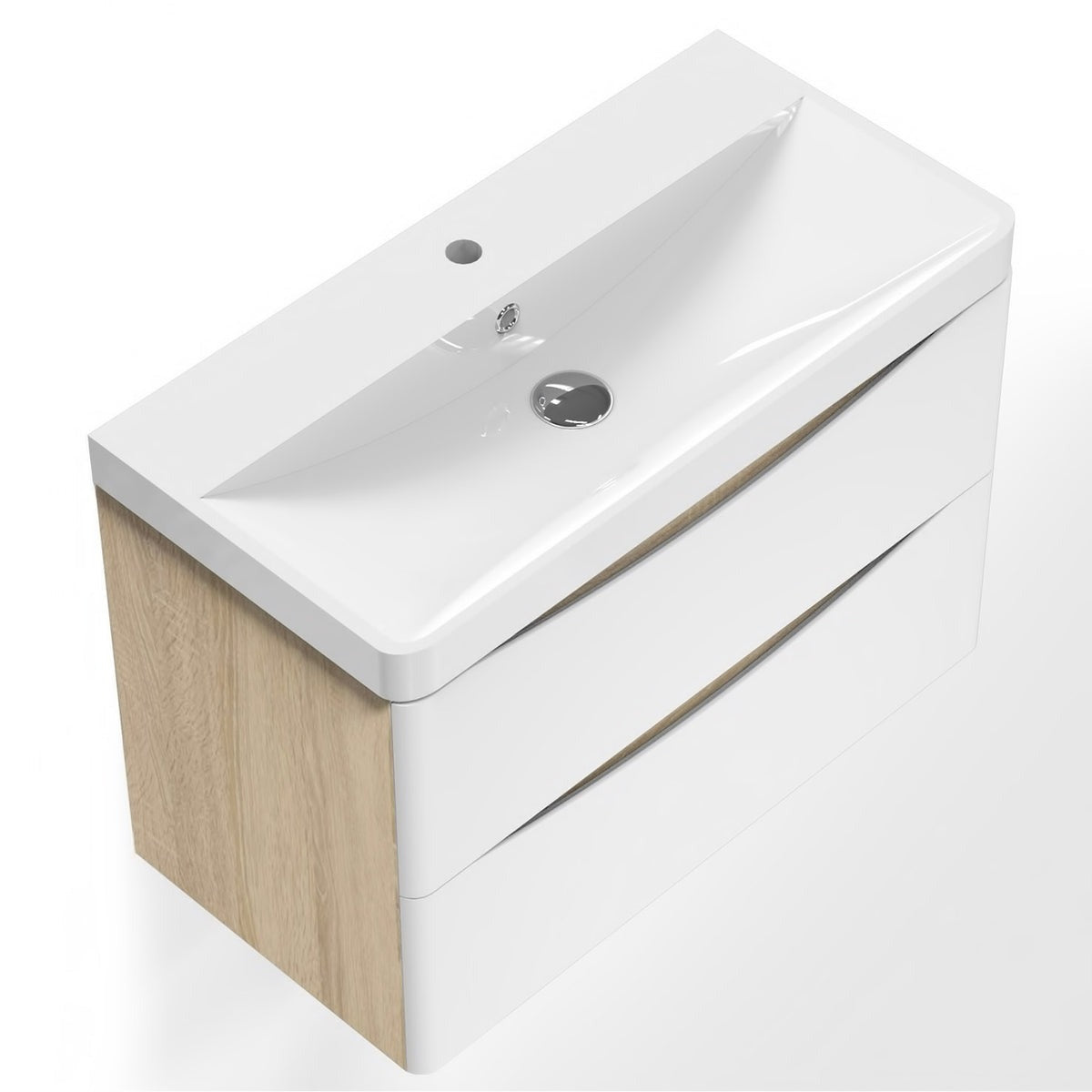 Meuble sous-vasque suspendu avec vasque en résine – vue produit et dimensions