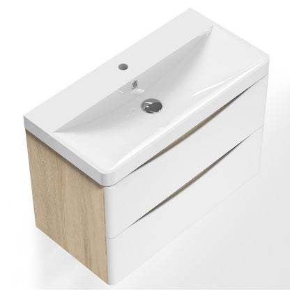Meuble sous-vasque suspendu avec vasque en résine – vue produit et dimensions