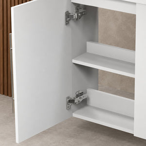 Meuble sous-vasque suspendu 44 cm avec vasque en résine, fermeture douce – dans une salle de bain