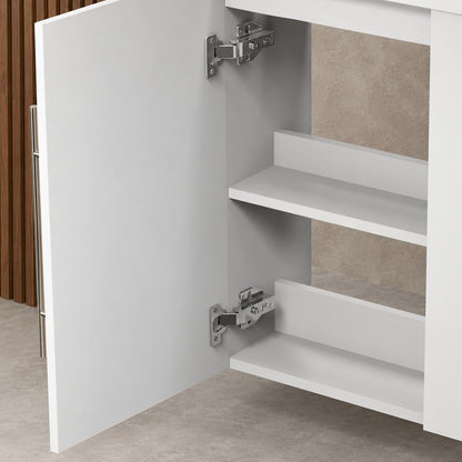 Meuble sous-vasque suspendu 44 cm avec vasque en résine, fermeture douce – dans une salle de bain