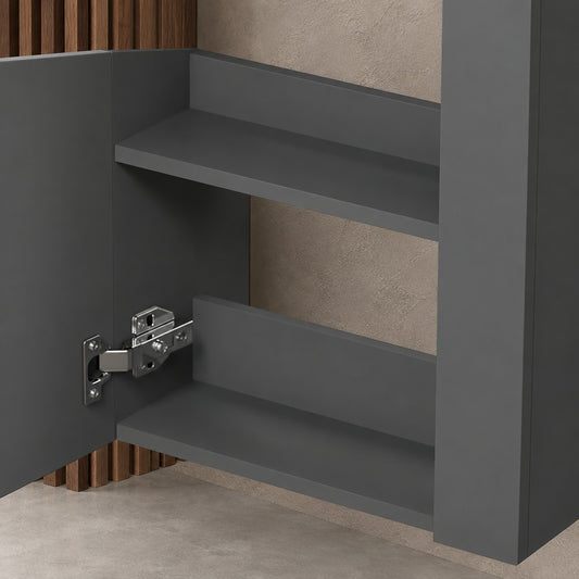 Meuble sous-vasque suspendu 44 cm avec vasque en résine, fermeture douce – dans une salle de bain