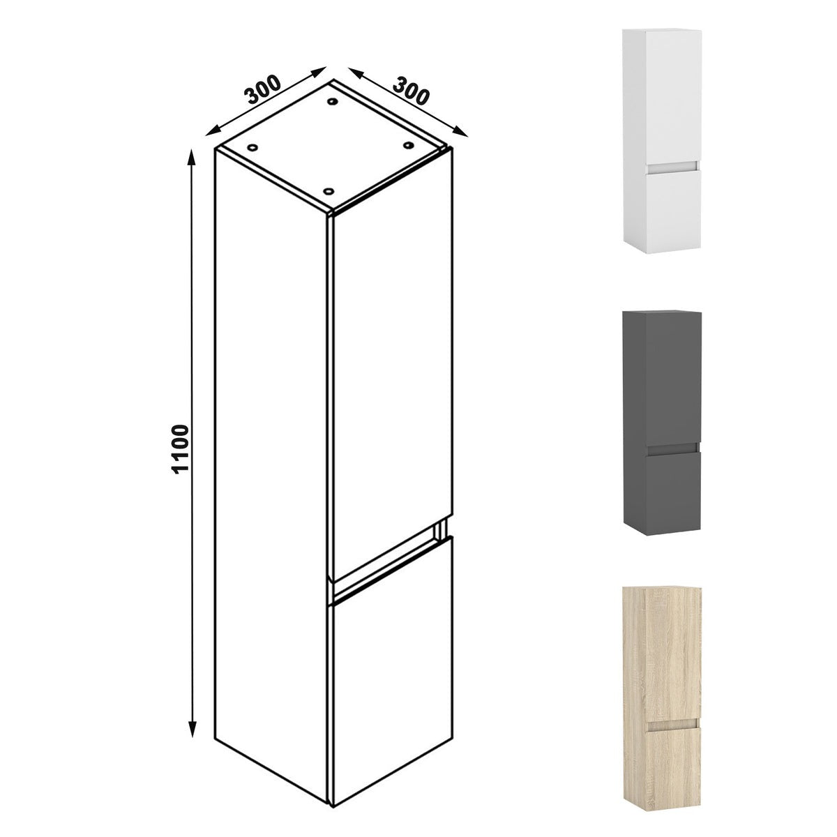 Colonne de salle de bain à suspendre 30 x 30 x 110 cm – vue produit et dimensions