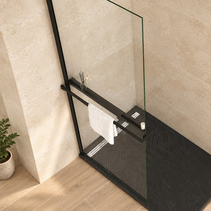 Étagère de douche avec porte-serviettes 2 en 1 pour paroi à – en situation dans une salle de bain