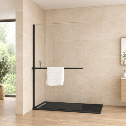 Étagère de douche avec porte-serviettes 2 en 1 pour paroi à – en situation dans une salle de bain