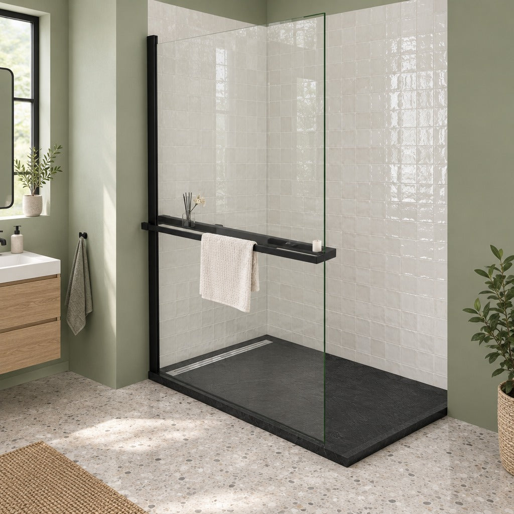 Étagère de douche avec porte-serviettes 2 en 1 pour paroi à – installé dans une salle de bain
