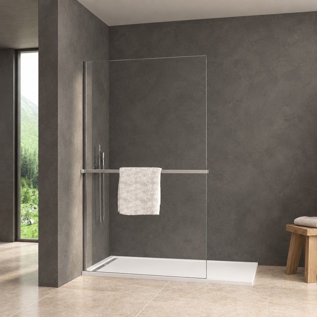 Étagère de douche avec porte-serviettes 2 en 1 pour paroi à – en situation dans une salle de bain