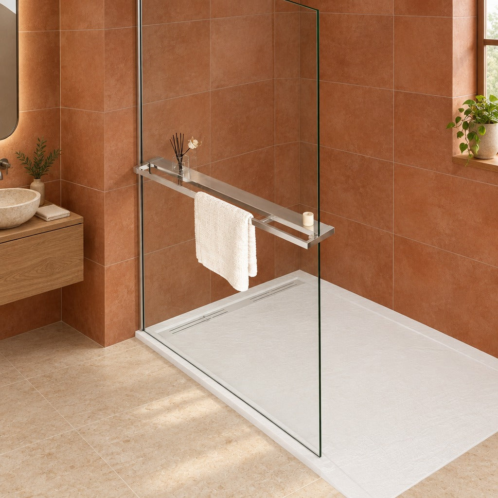 Étagère de douche avec porte-serviettes 2 en 1 pour paroi à – installé dans une salle de bain