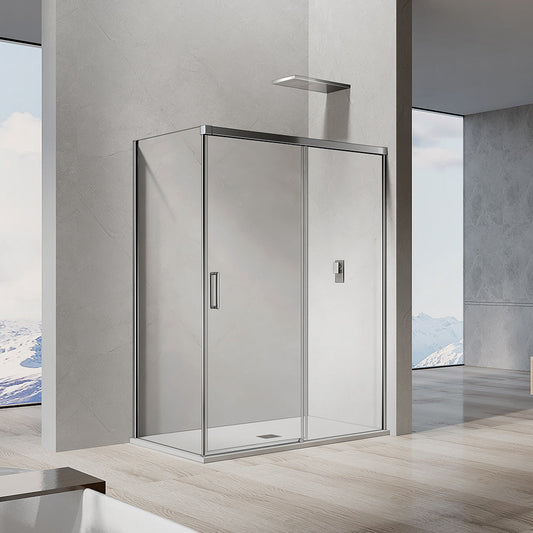 Cabine de douche de coin en verre 8 mm anticalcaire avec système coulissant à amortisseur hauteur 195 cm - vue 2
