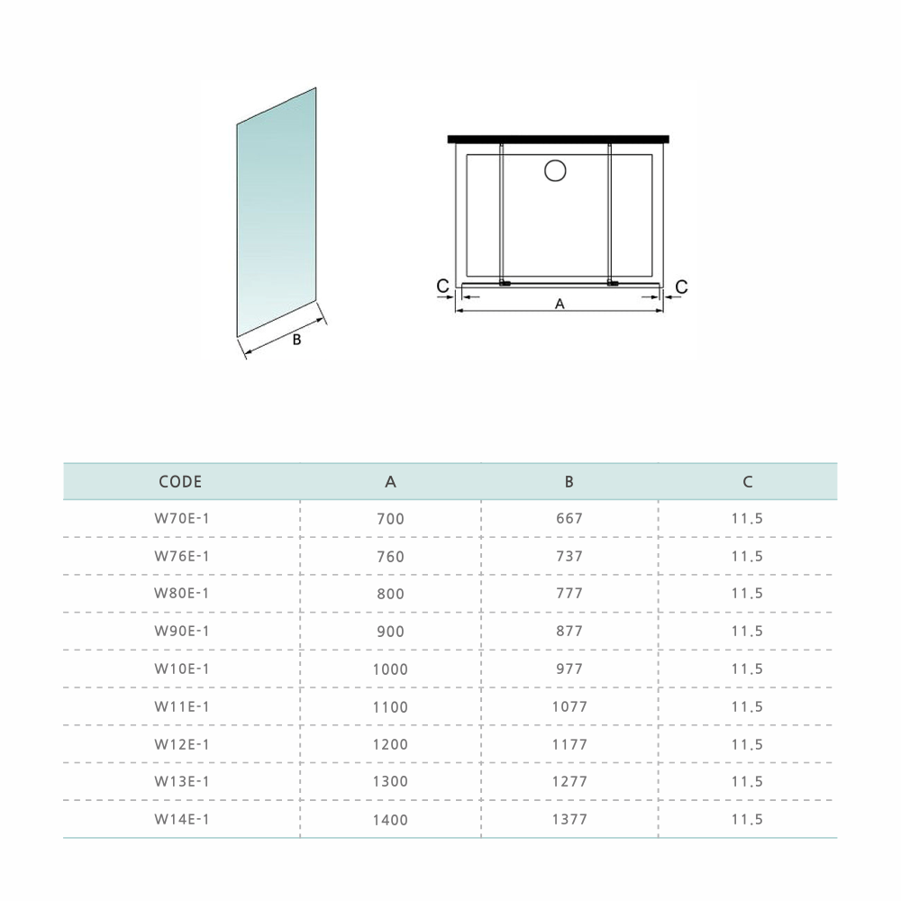 Paroi de douche sans cadre en verre 8mm transparent H200cm avec 2 fixations