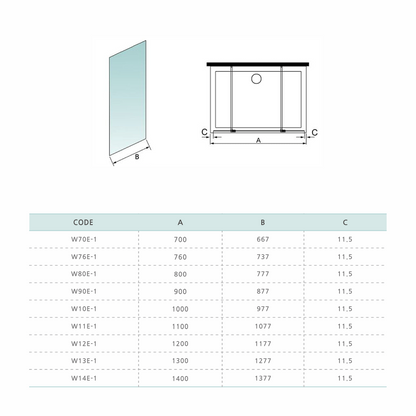 Paroi de douche sans cadre en verre 8mm transparent H200cm avec 2 fixations