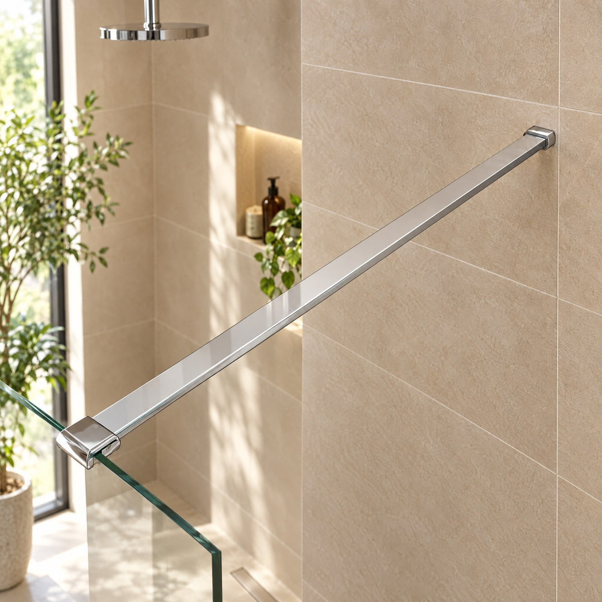 Barre de fixation recoupable de 90 cm en aluminium pour Walk-In – mise en situation