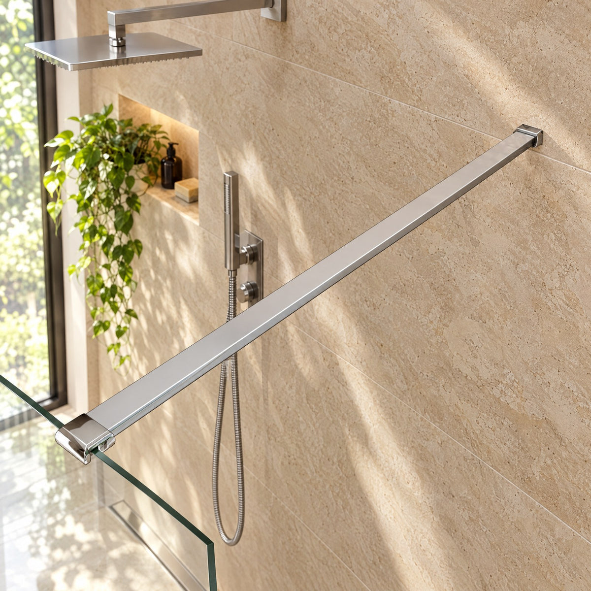 Barre de renfort 140 cm recoupable en aluminium chromé ou noir pour les – mise en situation