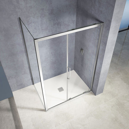 Cabine de douche coulissante en verre anticalcaire 6 mm avec porte et paroi fixe hauteur 185cm