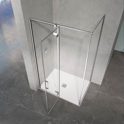 Cabine de douche en verre securit transparent anticalcaire 8 mm avec porte pivotante et paroi latérale fixe