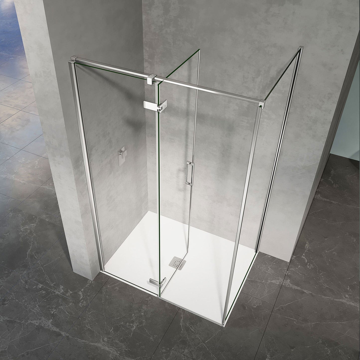 Cabine de douche en verre securit transparent anticalcaire 8 mm avec porte pivotante et paroi latérale fixe