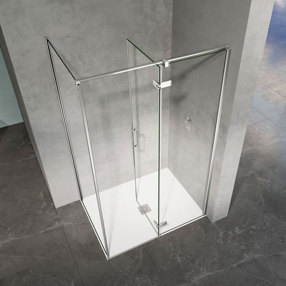 Cabine de douche en verre transparent avec porte pivotante vers la droite et paroi latérale fixe