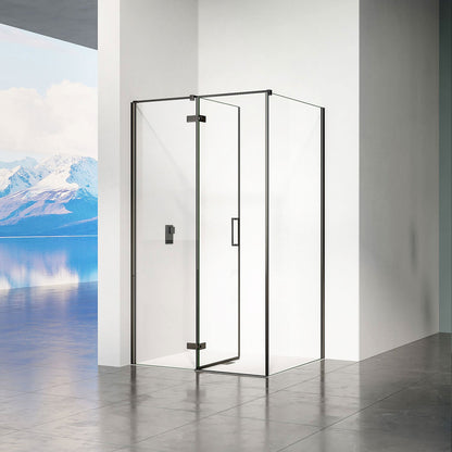 Cabine de douche en verre securit transparent anticalcaire 8 mm avec porte pivotante et paroi latérale fixe