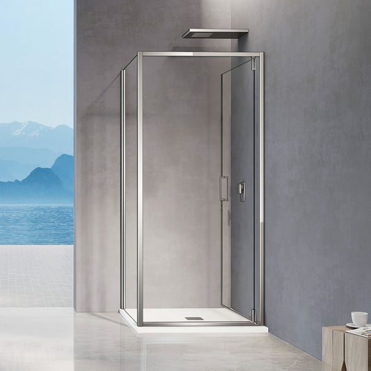 Cabine de douche en verre securit transparent 6mm anticalcaire avec porte pivotante et paroi fixe hauteur - vue 2
