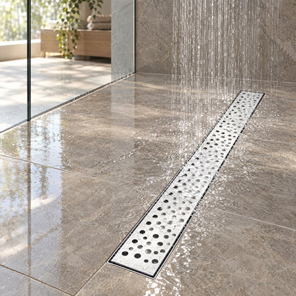 Caniveau de Douche Italienne Acier Inoxydable 60 70 80 90 cm Siphon Sol – mise en situation